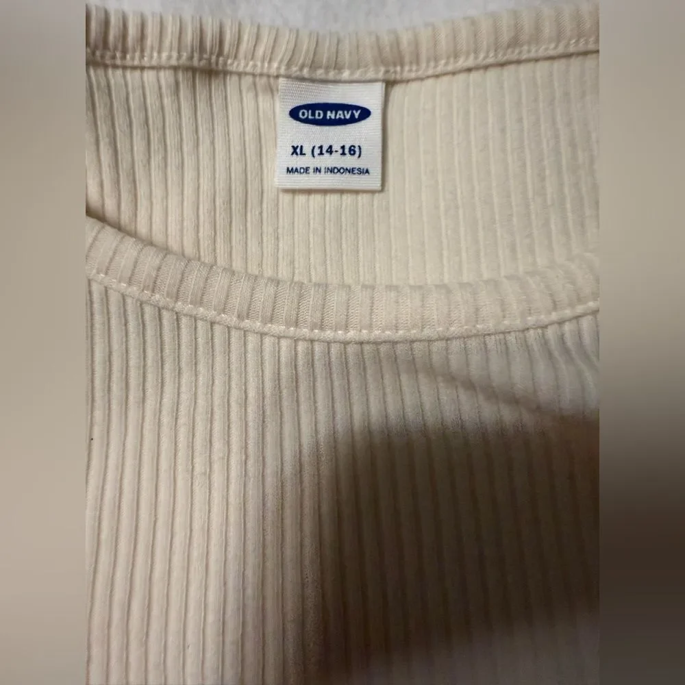 Old Navy Cream Ribbed Top Buffalo check heart Size XL 14-16